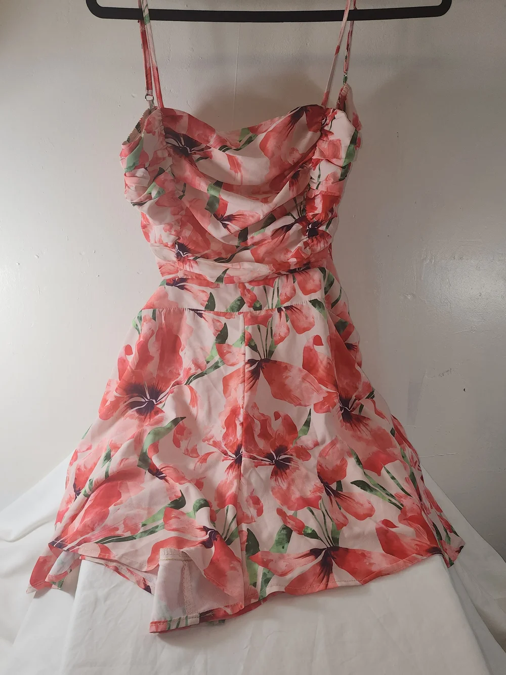 Floral Pink Mini Shorts Romper with Adjustable Straps